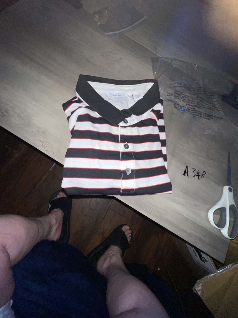 #A348 Calvin Klein Liquid Touch Striped Polo Shirt Black White Red XXL